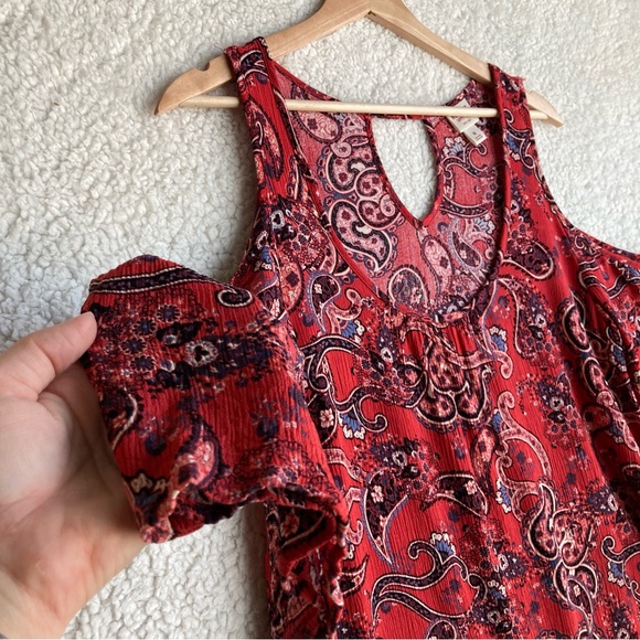 Mossimo Supply Co Women's paisley print cold shoulder ruffle blouse, Sz M - Picture 6 of 16